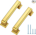 Ravinte Hardware 15 Pack Brushed Brass Cabinet Pulls, 3 Inch (76mm) Hole Center Zinc Alloy Drawer Handles for Kitchen Cabinets, Cupboards, Dressers, Square Solid Metal Hardware