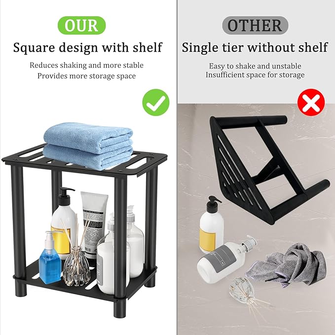 Shower Stool for Inside Shower, Shower Bench Stool with Storage Shelf, Stainless Steel Shower Stool for Shaving Legs, Waterproof Shower Foot Rest, Bathroom Shower Bench Seat Shower Chair