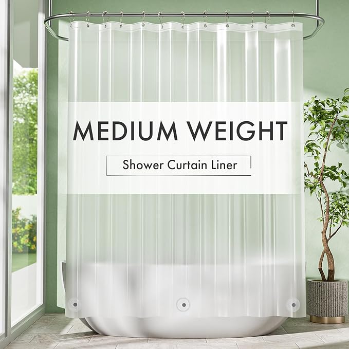 Amazer Plastic Shower Curtain Liner with Magnets, 72x72 Frosted Shower Liner PEVA Waterproof Inside Shower Curtains Liner for Bathroom with Rustproof Grommet