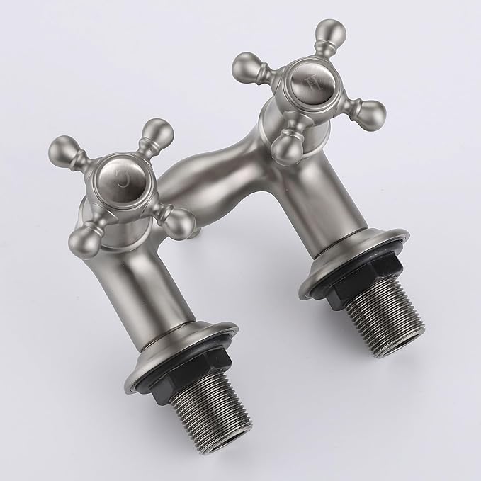SUMERAIN Vintage Tub Faucet Wall Mount Tub Filler 3-3/8-Inch Center Two Cross Handles Brushed Nickel