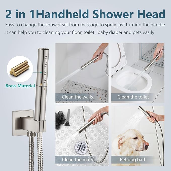 Aolemi Shower Faucet Set, High Pressure Shower System with 2-in-1 Handheld Sprayer, Wall Mount Fixture Combo with Rough-in Valve, 8 Inch Shower Head, Brushed Nickel