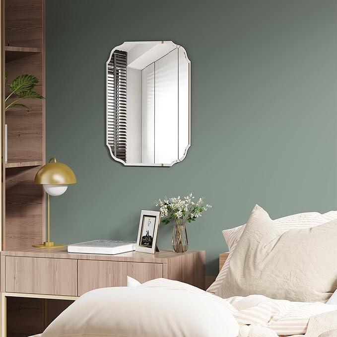 Silver Wall Mirror-Beveled Edge Frameless Mirrors for Bathroom, Vanity, Bedroom, Rectangle Mirrors（17.8X23.7inch）