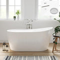 FerdY Lana'i 60" Freestanding Bathtub, Gracefully Shaped Freestanding Soaking tub, Glossy White, cUPC Certified, Polised Chrome Drain Assembly Included
