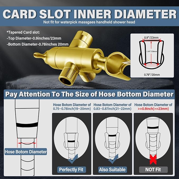 Metal Shower Arm Diverter with Handheld Mount, G1/2" 3-Way Shower Diverter Valve Bathroom Universal Showering System Replacement for Handheld Wand and Fixed Sprayer, Brushed Gold