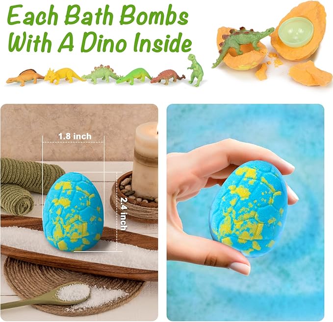 Dinosaur Bath Bombs Gift Set,16 Pack Organic Bath Bomb for Kids with Toys Surprise Inside. Natural Dino Egg Bathbombs Kit for Christmas or Birthday Gift for Girls and Boys