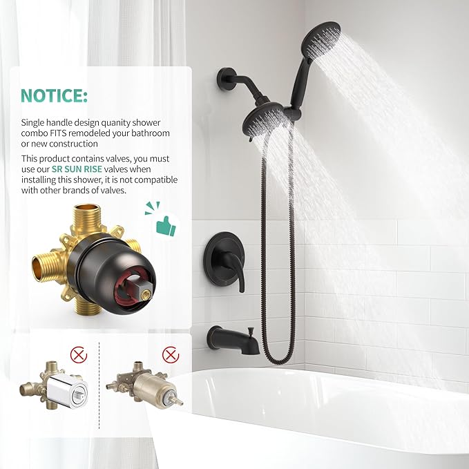 SR SUN RISE 35-Spray Shower Faucet 3-Way Combo Shower Head and Hand Held Shower Separately or Together, Single-Handle Tub and Shower Trim Kit, Oil Rubbed Bronze (Valve Include）
