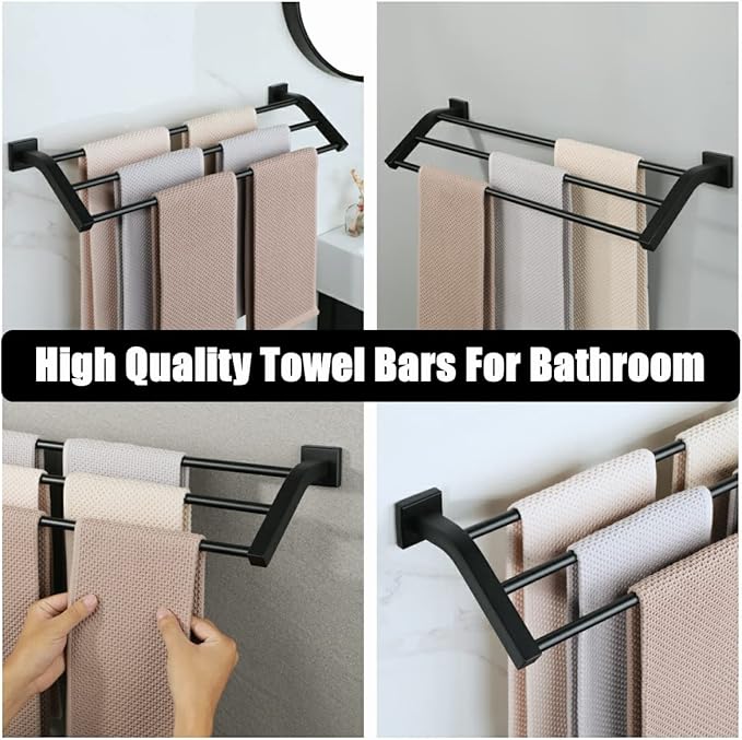 Alise Bath 3 Towel Bars,Towel Holder Towel Racks for Bathroom Wall Mount,Heavy Duty SUS304 Stainless Steel Towel Hanger Towel Rails,Matte Black,24-Inch