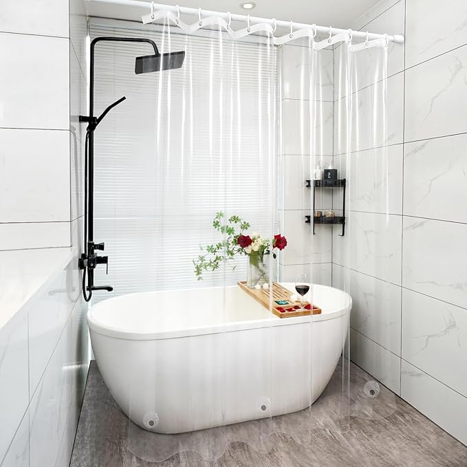 75 inch Long Clear Shower Curtain with 3 Large Magnets, Waterproof PEVA 8G Plastic Shower Curtain Liner Weighted, 72'' x 75'' Long Transparent Shower Liner Bpa-Free for Bathroom