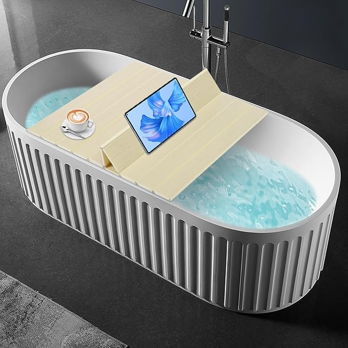 Shutter Bathtub Lid 62.9" x 31.5" Foldable Waterproof Bathtub Cover PVC Bathtub Tray Anti-dust Bathtubs Cover Anti-dust Bath Insulation Cover, Store Wine Glass, Books, Tablets