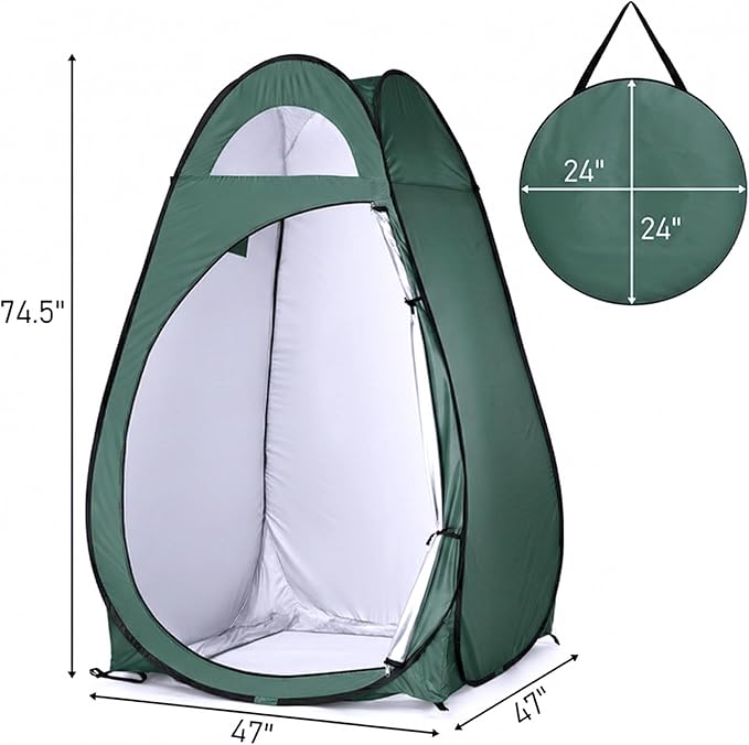 4x4ft Pop Up Privacy Shower Tent with Top Window, 3.6lbs Liightweight Dressing Room, Portable Toilet Stall with Carry Bag for Camping, Beach, Outdoors (Green)