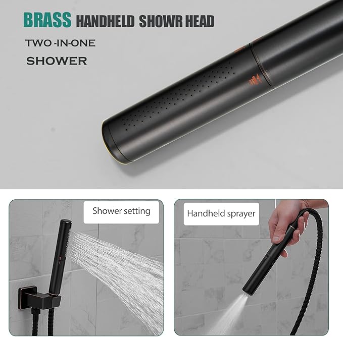 Hoimpro Shower System with Adjustable Slide Bar,12 Inch Square Rain Shower Head and Wand Wall Mounted, 2 in 1 Handheld Showerhead for Bathroom, Oil Rubbed Bronze