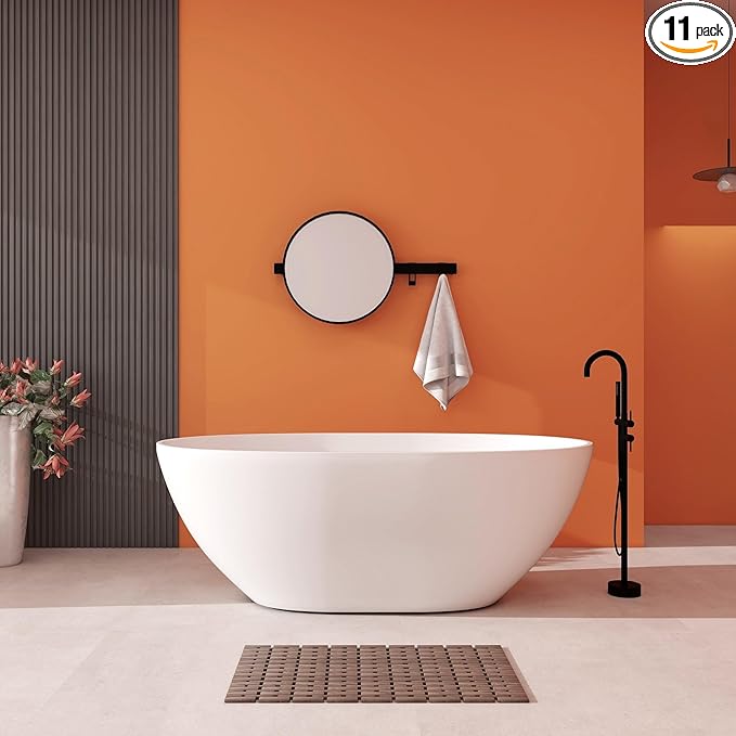 Upgraded 61" Solid Surface Freestanding Bathtub, Oval Stone Resin Tub with Overflow and Pop-up Drain, Matte White