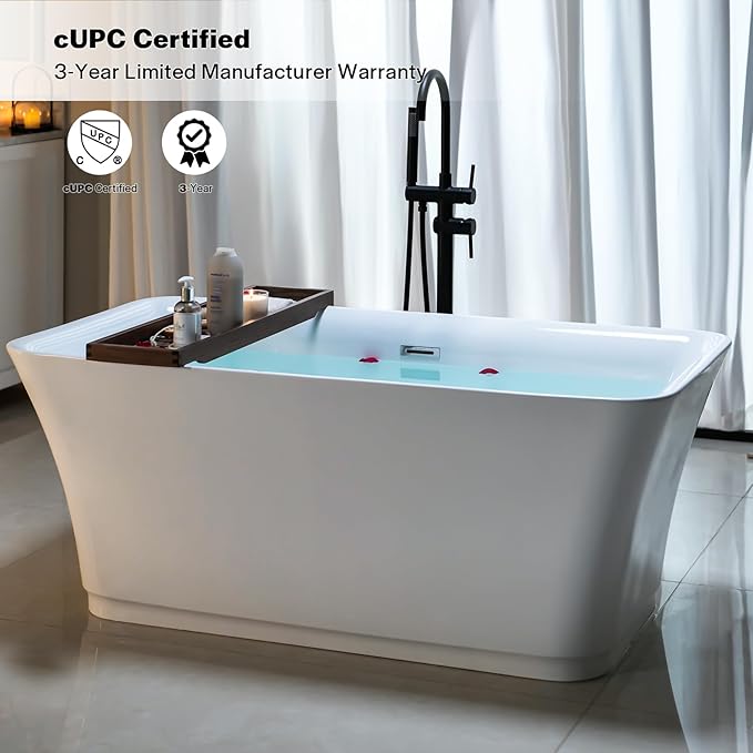 Empava 59" Freestanding Luxury Acrylic Soaking SPA Tub Modern Stand Alone Bathtubs Model 59FT1511, White