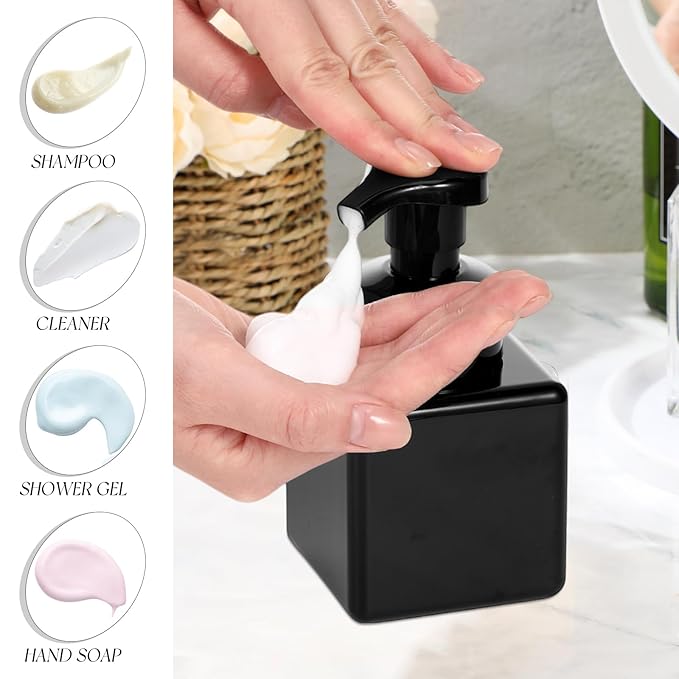 Domensi 24 Pcs Foam Pump Bottle Foaming Soap Dispenser Empty Travel Foaming Dispenser 8.5 oz Refillable Hand Soap Plastic Pump Bottle Travel Clear Container for Bathroom Vanities (Whole Black)
