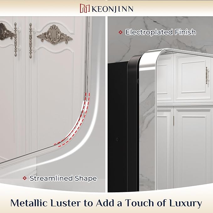 Keonjinn 20 x 26 Inch Chrome Recessed Medicine Cabinets, Mirrored Bathroom Medicine Cabinet, Elegant Silver Stainless Steel Framed, Adjustable Shelves, in Wall or Surface Mount, Soft Closing, Modern