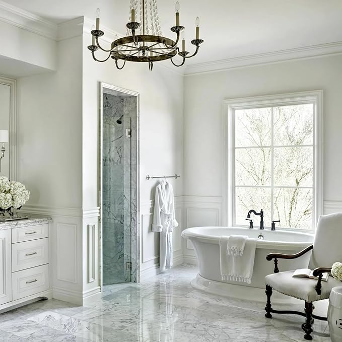 Roman Bathtub Faucet Deck Mount Tub Faucet for Bathroom Widespread Elegant Classic Spout with 3 Holes 2 Handle Valve Cartridge Included, Matte Black