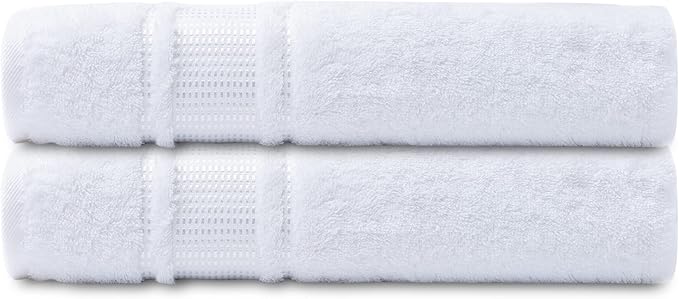 Melissa Linen, Bright White Bath Towels, Set of 2, 100% Turkish Cotton Bath Towels for Bathroom, Absorbent, Quick Dry, Durable and Soft Shower Towel, 28 in x 55 in, Spa and Hotel Quality