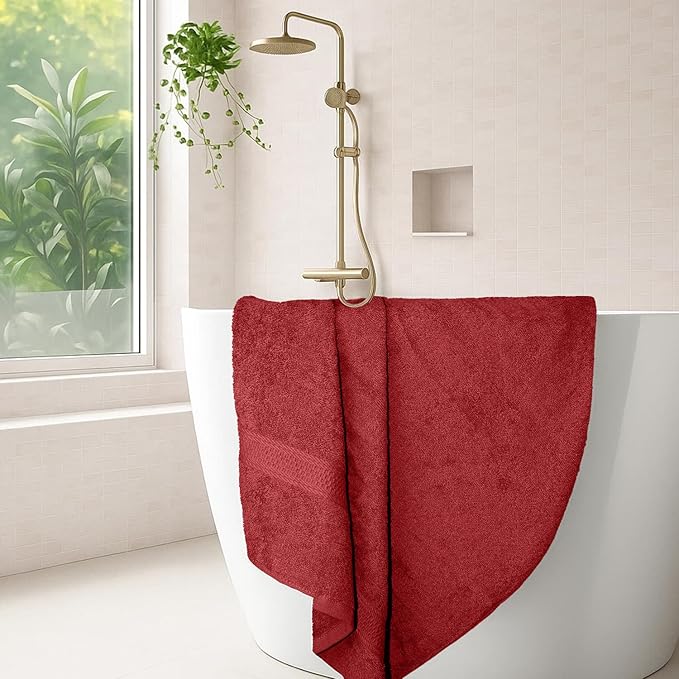 RIVERSIDE 100% Ring Spun Cotton Large Bath Towels Set of 4, 27 x 54 Inches – Quick Dry, Soft & Highly Absorbent Towels for Shower & Bathroom – Luxury 600 GSM Towels for Home, Spa, Gym, Hotel, Red