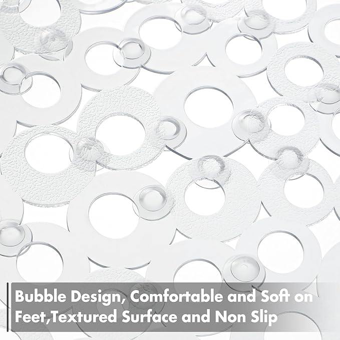 WELTRXE Oval Bathtub Mat Non Slip, Clear Bubbles Bath Mats for Tub, Shower Mat with Drain Holes, Suction Cups, Machine Washable Bath Tub Mat, BPA, Latex, Phthalate Free for Bathroom, 27 x 14 Inch