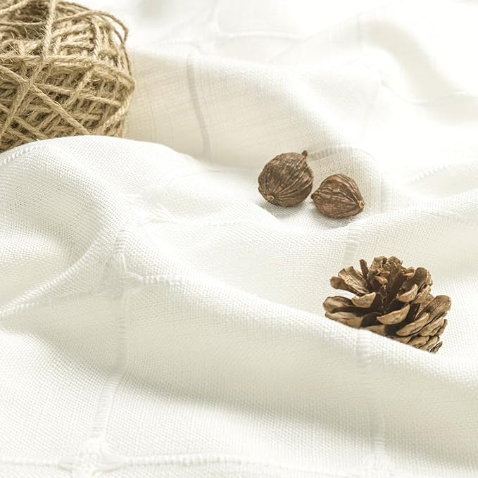 MitoVilla Ivory White Boho Farmhouse Shower Curtain Set 72 x 78, 78 inch Long Polyester Linen Tassel Fabric Shower Curtain Set for Chic Cottagecore French Rustic Bathroom Decor, Cream White