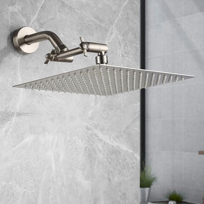 Brushed Nickel Shower Extender Arm, Height & Angle Adjustable with Unique Locking Gear, 5 Inch Anti-Leak Arm