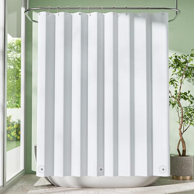 Amazer White Shower Curtain Liner with Magnets, 72x78 Plastic Shower Liner PEVA Waterproof Medium Weight Inside Shower Curtains Liner for Bathroom with Rustproof Grommet