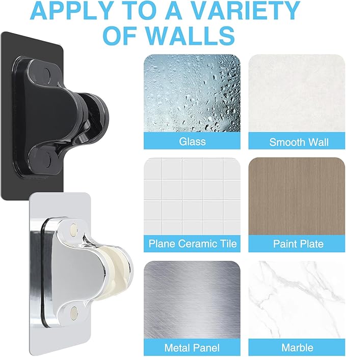 4PCS Shower Head Holder Strong Adhesive Adjustable, Waterproof Shower Hand Held Sprayer Holder Wall Mount