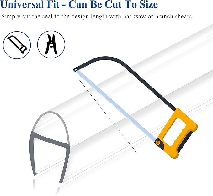 Frameless Shower Door Seal Strip 2 Pack x 39 Inch U for 3/8" Thick Glass Shower Door Side Seal Strip Bottom Seal Door Sweep, Ultra Clear Polycarbonate, Stop Shower Leaks Create A Water Barrier
