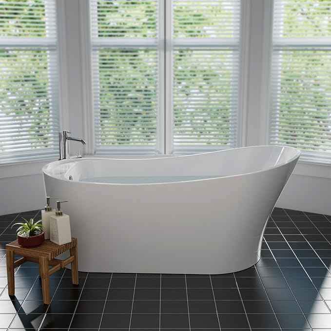 Empava 67 Inch Freestanding Bathtub, Luxury Acrylic Soaking Tub, Modern Stand Alone Bathtubs