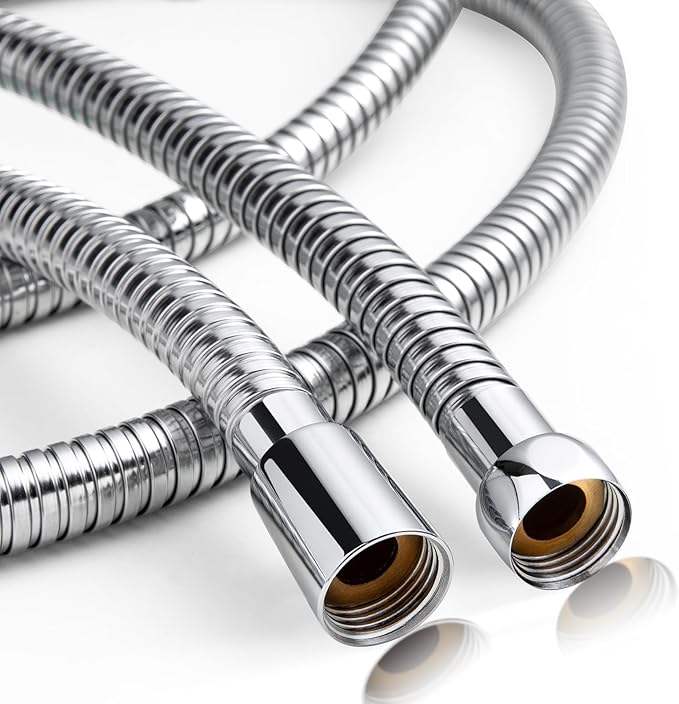 OFFO Shower Hose High Flow 0.43” Large Bore, 120 in Kink Free Stainless Steel Shower Head Hose Replacement Universal G1/2”, Leak-proof Extra Long Flex Handheld for Pet Bathing Cleaning, Chrome