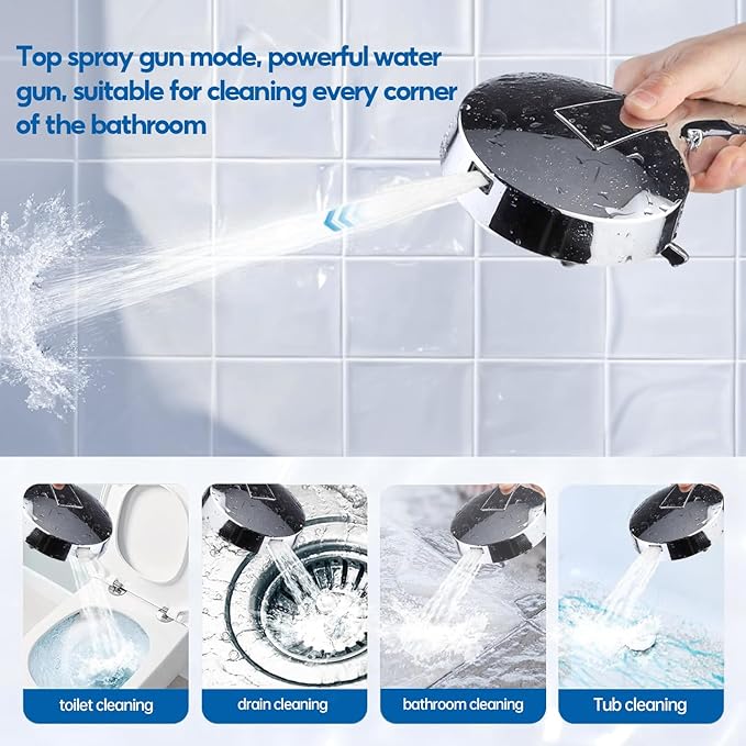 Shower Head with Handheld Spray Combo 2 in 1 Rainfall High Pressure with 59" Rotatable Stainless Steel Hose 9 Spray Modes Detachable Silver