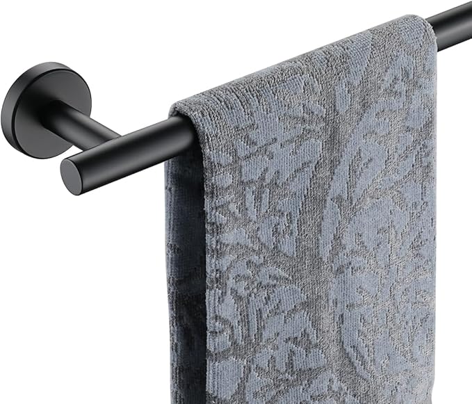 JQK Black Towel Bar, 12 Inch 304 Stainless Steel Thicken 0.8mm Hand Towel Rack, Bathroom Towel Holder Matte Black Wall Mount, Useable Length 9 Inch TB110L9-PB