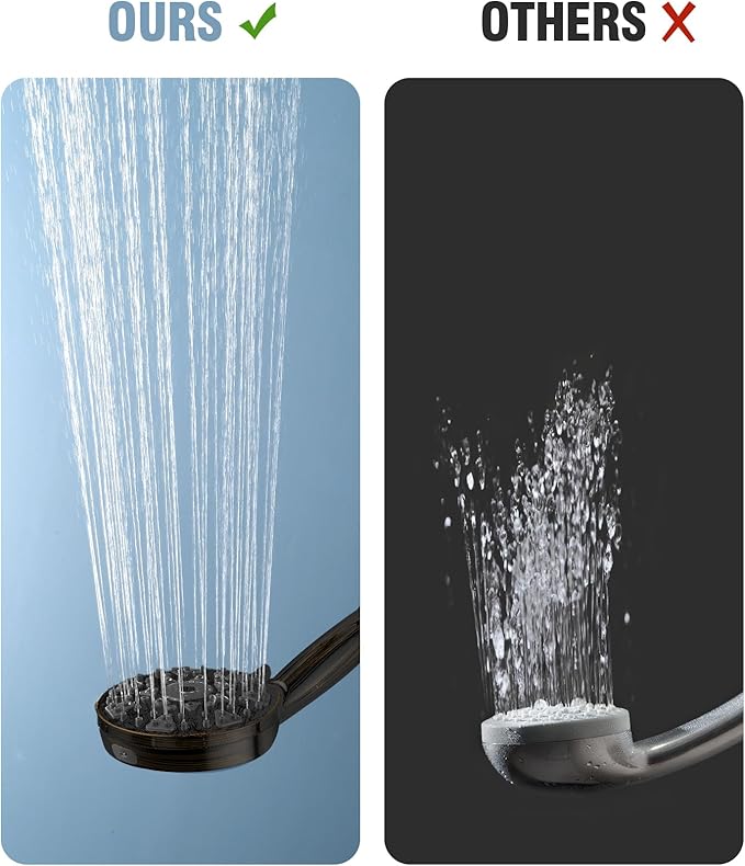 Shower Head With Handheld 7 Settings High Pressure, Built-in Power Wash, 5" High Powerful Hand Held Rain Showerhead with Stainless Steel Hose and Adjustable Bracket (Oil Rubbed Bronze)
