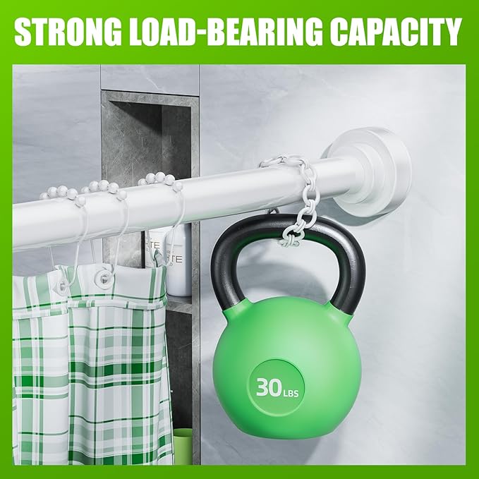 Ausemku Shower Curtain Rod - 32-104 Inch Rustproof Tension Rod, Non-Slip Spring Design, No Drilling Adjustable Curtain Rod for Bathroom, Kitchen, and Closet（White）