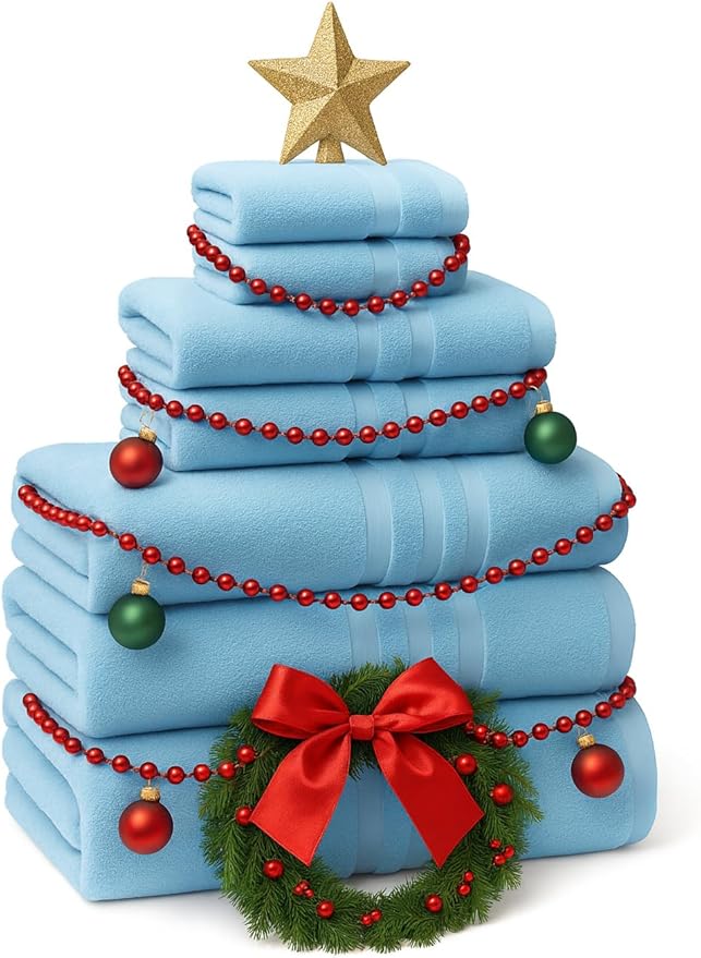 6 Pieces - Turkish Cotton - Luxury Towel Set for Bathroom & Kitchen, 2 Bath Towels, 2 Hand Towels & 2 WashCloths *Valued $79.99* (SKYLITE Blue)