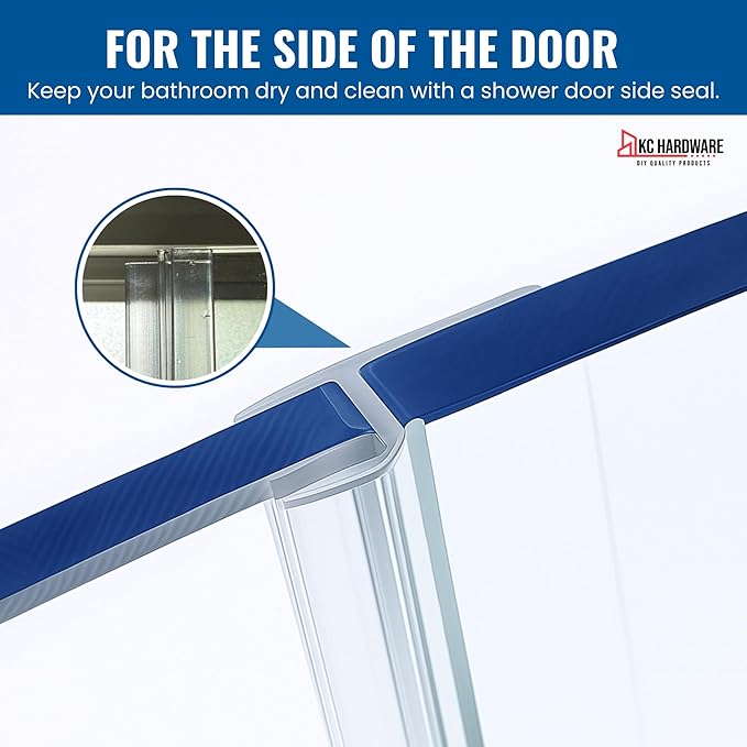 Frameless Shower Door Side Seal Strip H-Type 180 Degree 72inch Length, Clear (2, 3/8inch Glass)