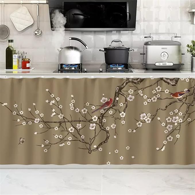 SK Studio Short Curtains for Kitchen, Cabinet Shelf Dust-Proof Blackout Tier Cafe Curtain Under Sink Skirt for Bathroom Laundry Room Style 10, 23.6" W x 31.5" H