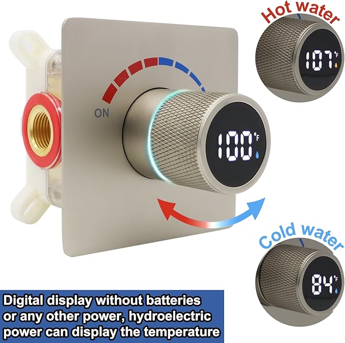 Digital Display Shower Valve Shower Valve Single Way Shower Diverter Valve Shower Mixing Valve Can Use All the Time Brushed Nickel