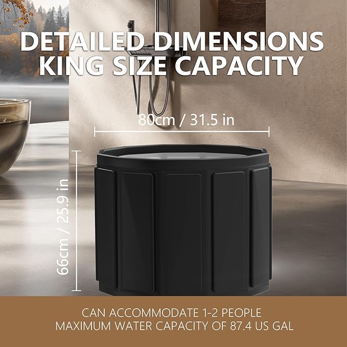 Portable Bath Tub for Adult, Foldable Soaking Bathtub for Hot SPA&Ice Bath, Foldable Small Bathtub Collapsible Tub for Bathing, Quick Setup No Installation Space-Saving Storage (black, 25.6X31.5 IN)
