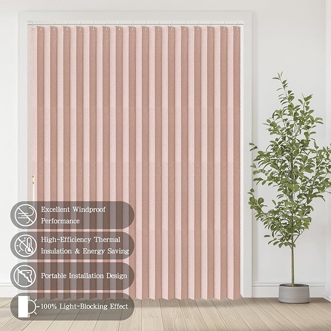Accordian Door Curtain, 100% Blackout Folding Magnetic Doorway Curtains,Linen Style Closet Doors,for Room Divider,Privacy Protection（W72 x L78,Pink,1 Panel）