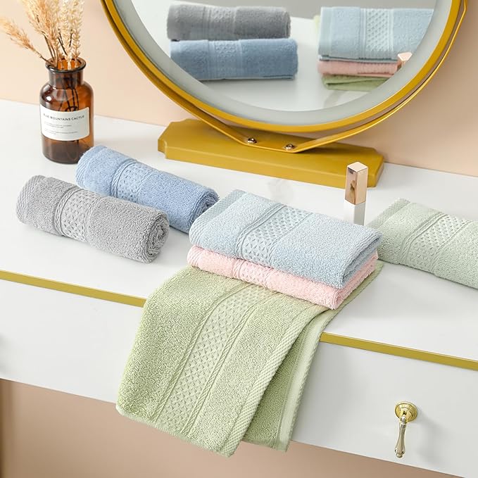6 Pack 100% Cotton Washcloths Set, Highly Absorbent and Soft Feel Fingertip Towels, 13 x 13 in Quick Dry Face Cloths