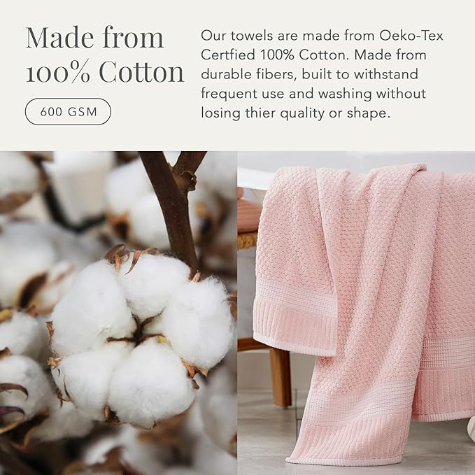 NY Loft 100% Cotton Hand Towel 6 Pack | Super Soft & Absorbent Quick-Dry Hand Towels 16" x 28" |Textured and Durable Cotton | Trinity Collection (6 Pack Hand Towel, Light Pink)