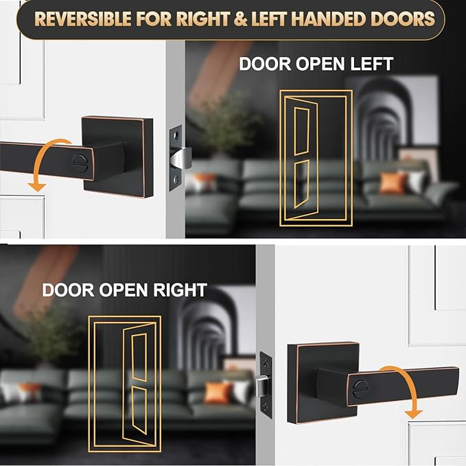 Privacy Door Levers, 6 Pack Oil Rubbed Bronze Door Handles Interior Heavy Duty Bed and Bath Keyless Door Locksets, Reversible for Left Right Handed Doors