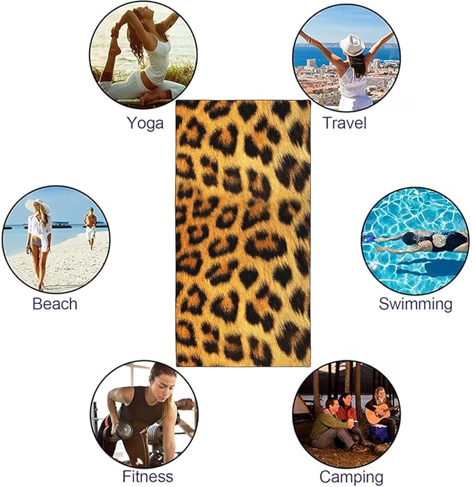 Leopard Print Yellow Black Beach Towel 36"x72" Quick-Dry Sand-Free Lightweight Microfiber