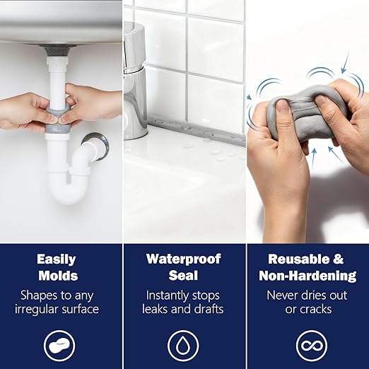 Moldable Waterproof Silicone Putty for Bathroom Wall & Pipe Gaps, Reusable & Pliable Repair Sealant (Light Grey)