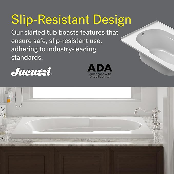 Jacuzzi SIGNATURE Acrylic Drop-In Bathtub, Soaking Sanctuary, Slip Resistant, Universal Drain Placement, 60" (L) x 36" (W), Rectangle, White