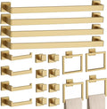 20-Piece Brushed Gold Bathroom Accessories Set – 23.6" Towel Bar, Towel Ring, Toilet Paper Holder & Hooks, Wall Mounted Bathroom Hardware, Rust & Corrosion-Resistant, Ideal for Modern Bathrooms