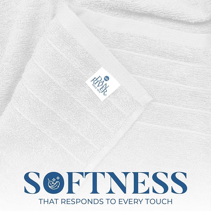 DAN River Extra Large Bath Towels Set of 4, 30 x 60 Inches - 100% Cotton Larger & Lighter Weight Towels for Bathroom - Quicker to Dry, Super Soft & Highly Absorbent Towels for Home, White