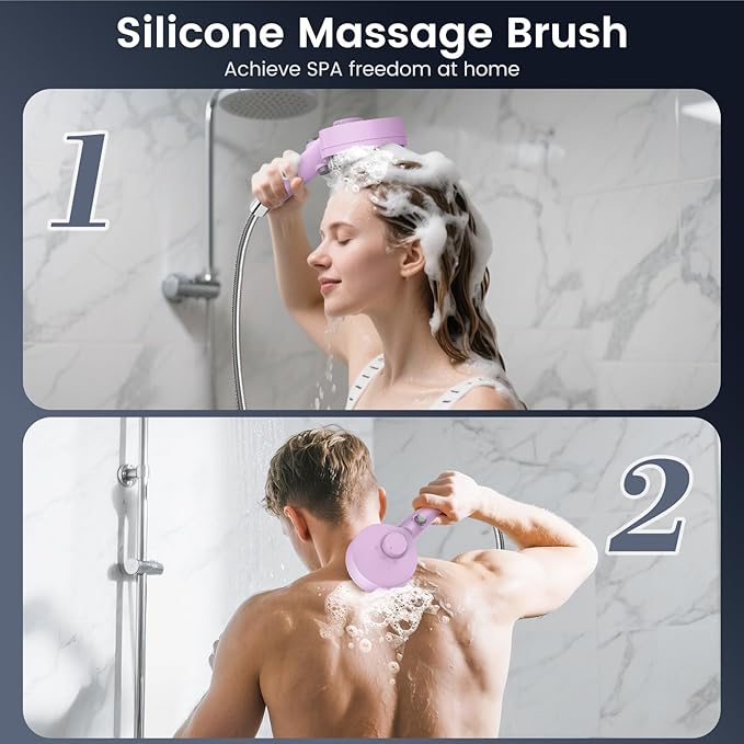 Filtered Shower Head with Handheld, High Pressure 4 Spray Mode Showerhead with Filters, Water Softener Beads for Hard Water with ON/OFF Switch for Pets - Remove Chlorine (Purple, 5 Inch Panel)