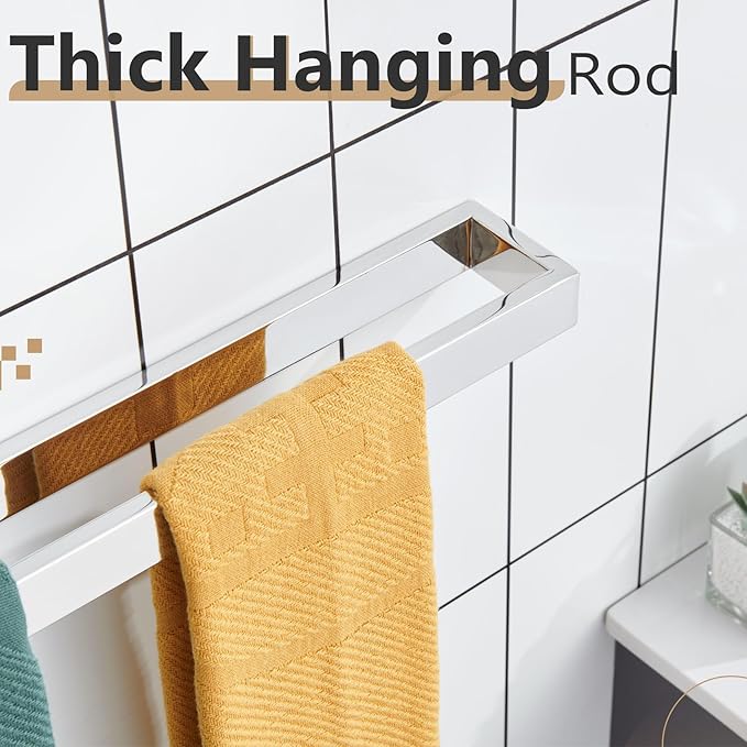 KOKOSIRI Towel Holder Chrome Bath Towel Bar Rack 24-Inch Kitchen Holder Polished Stainless Steel for Bathroom Hardware Wall Mounted, 1 Pack B4008CH-L24